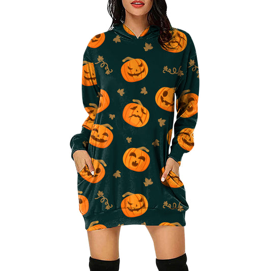 YESFASHION Halloween Women Hooded Long-sleeve Dress