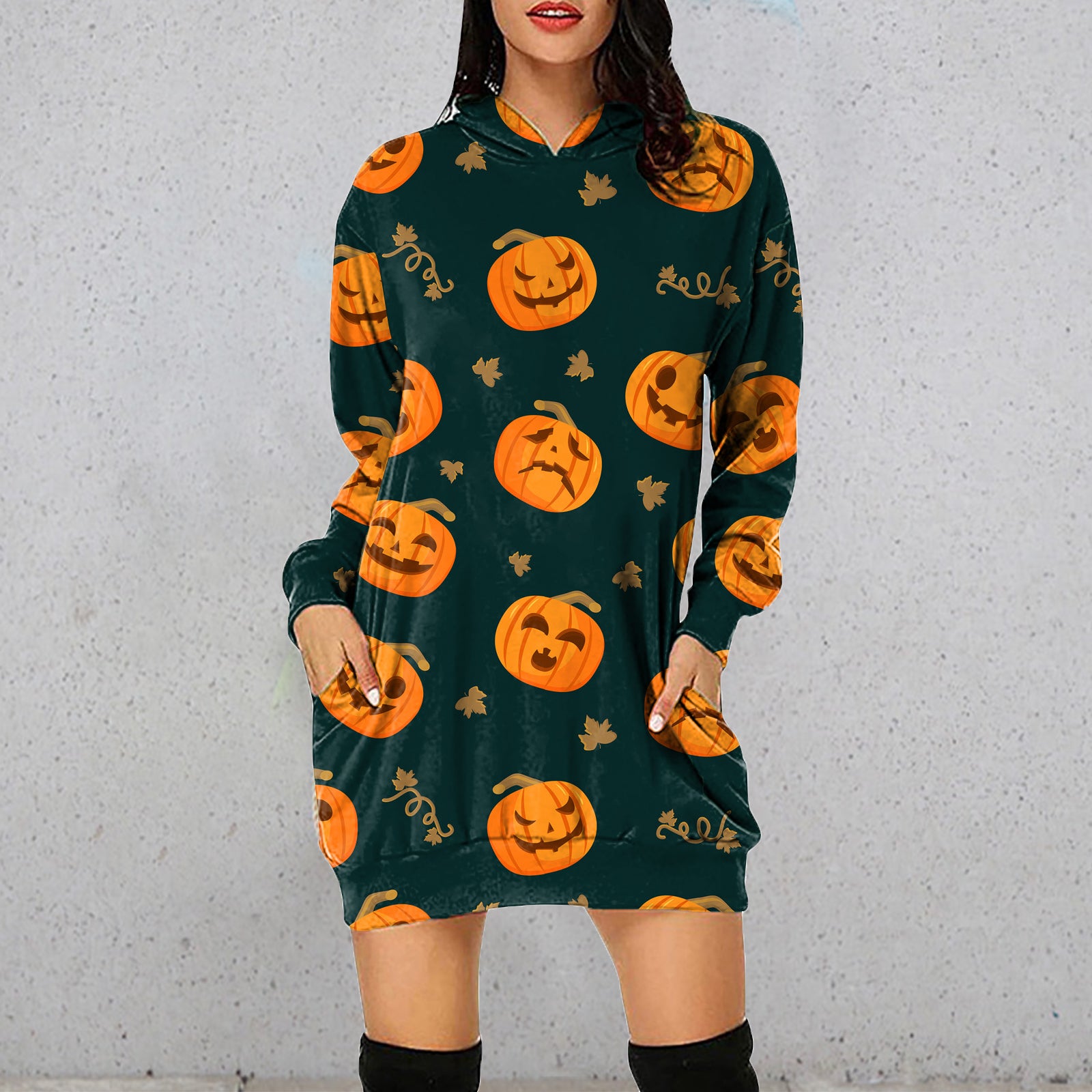 YESFASHION Halloween Women Hooded Long-sleeve Dress