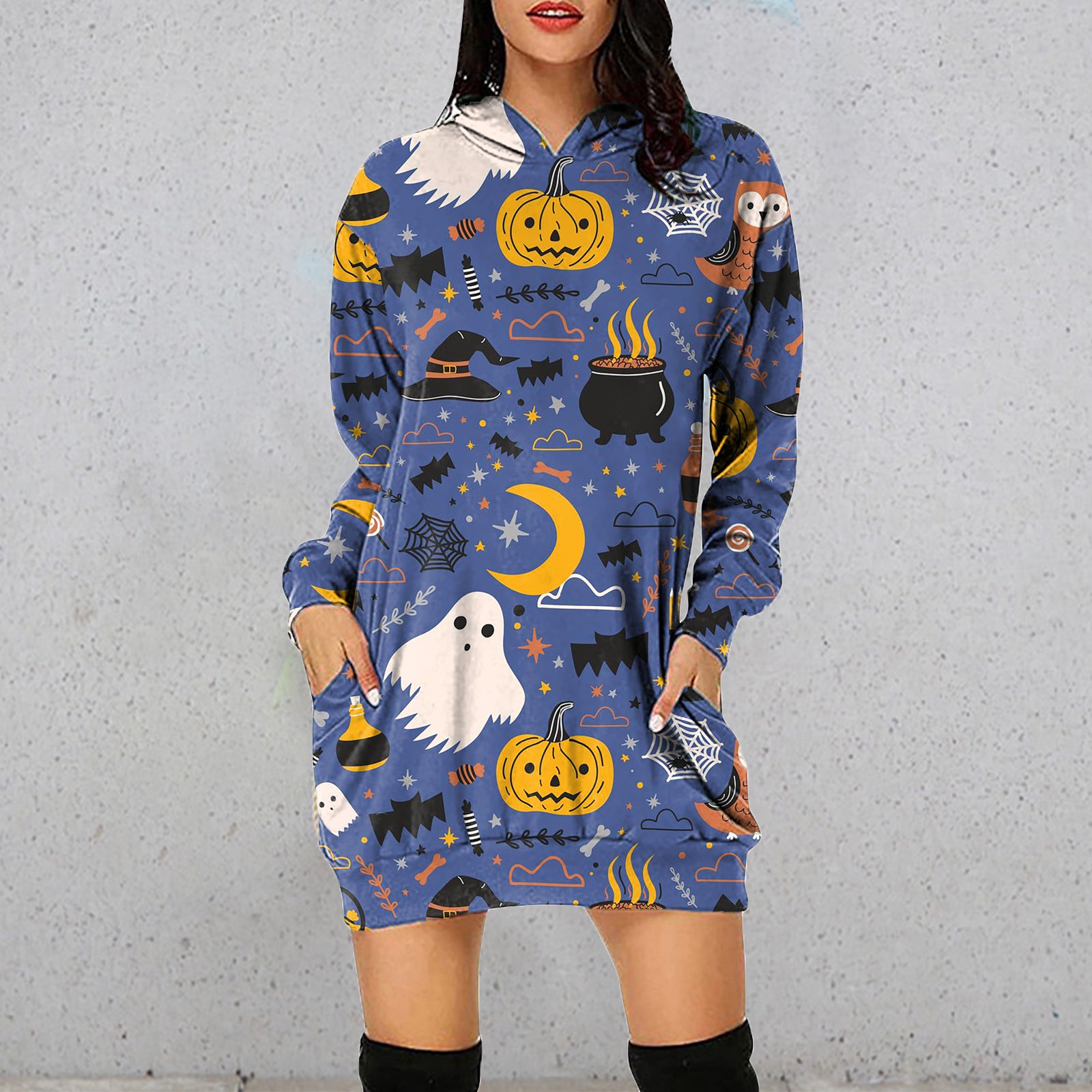 YESFASHION Halloween Women Hooded Long-sleeve Dress