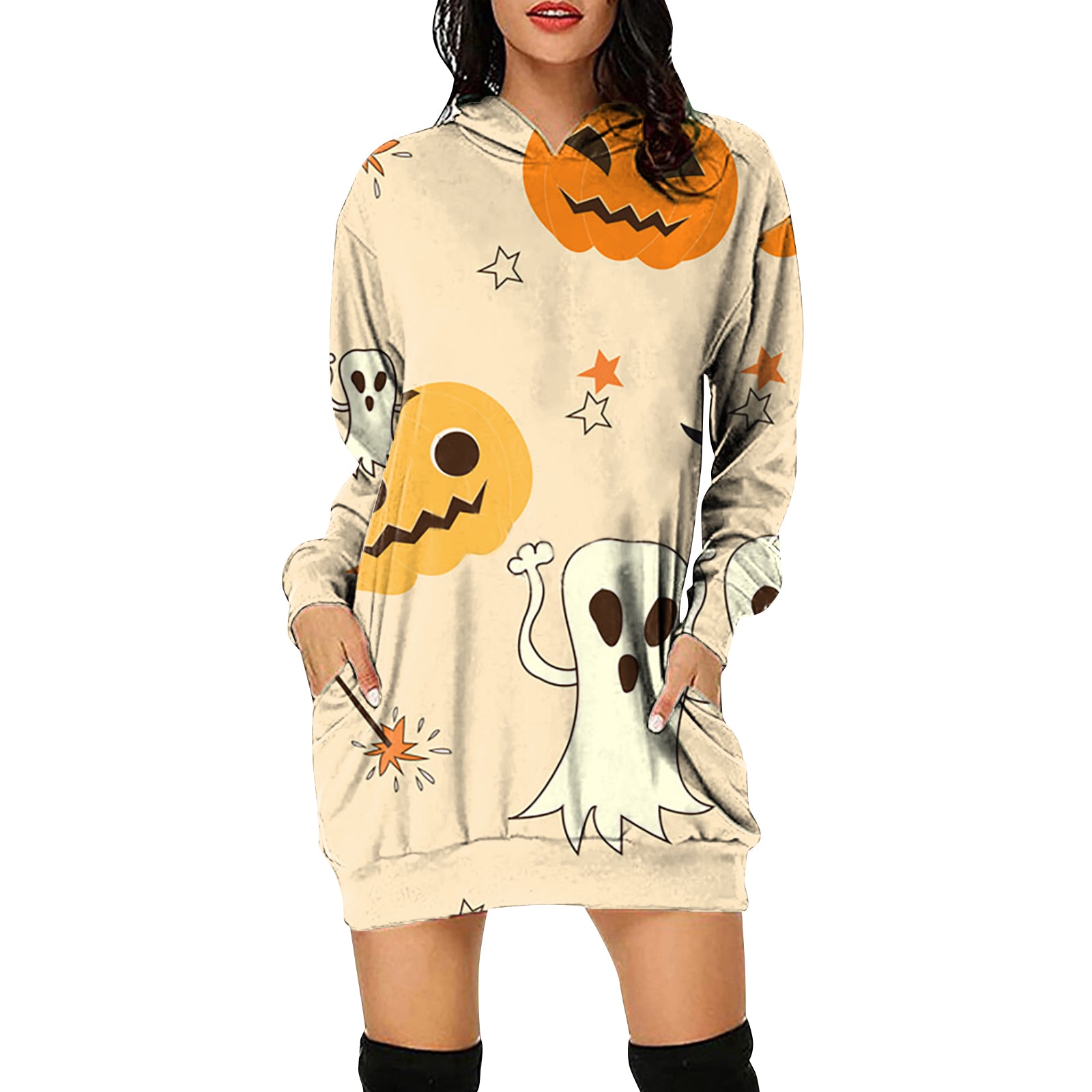 YESFASHION Halloween Women Hooded Long-sleeve Dress