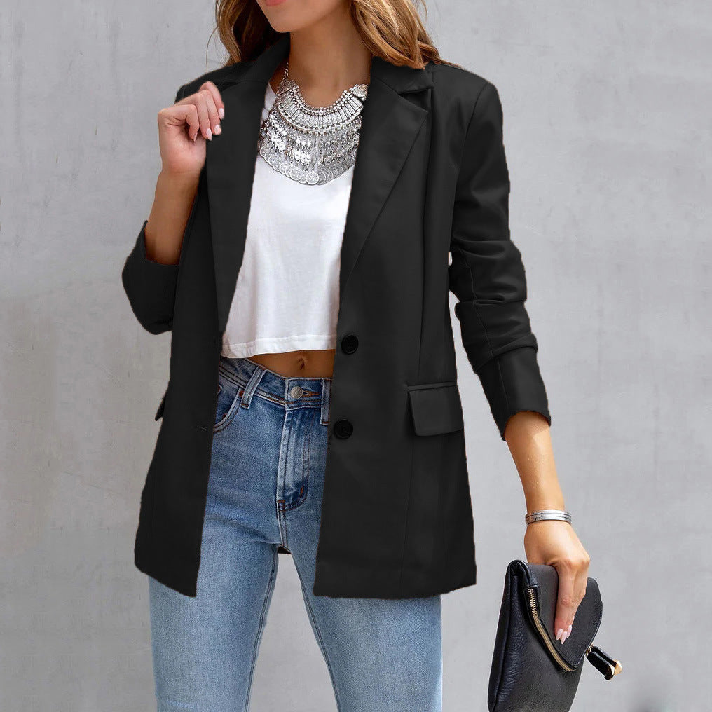 YESFASHION Women Pocket Casual Leather Suit