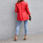 YESFASHION Women Pocket Casual Leather Suit