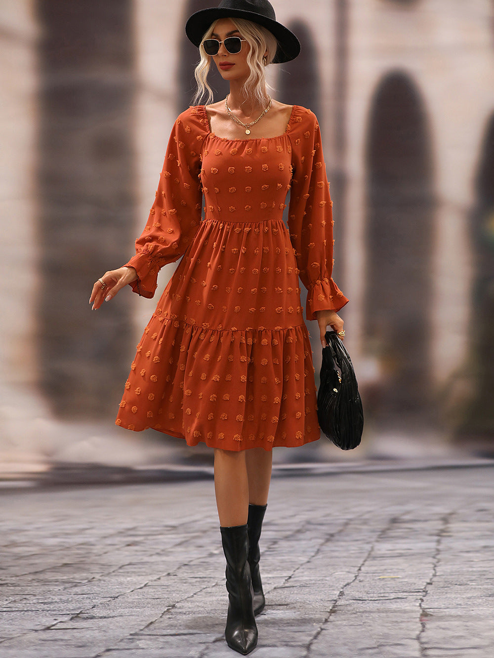 YESFASHION Chiffon Long-sleeve Dress