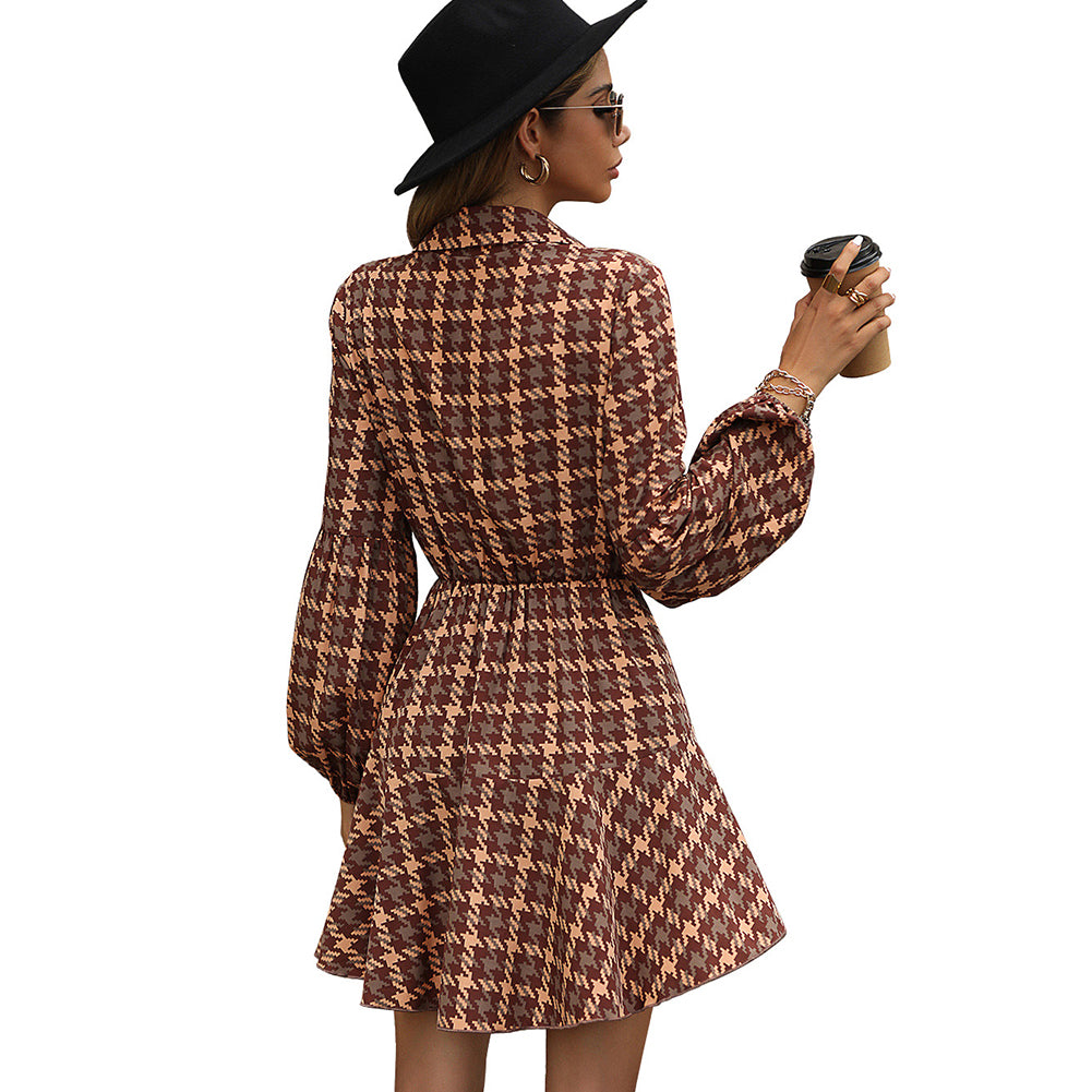 YESFASHION Women Clothing For Long-sleeved Plaid Dress