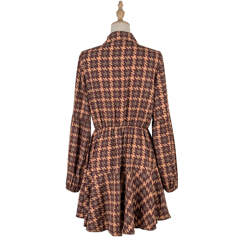 YESFASHION Women Clothing For Long-sleeved Plaid Dress