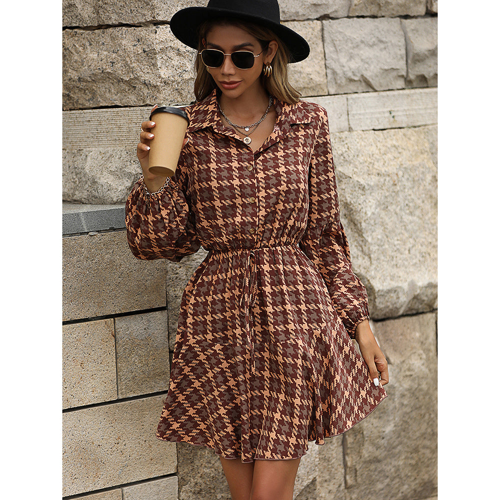 YESFASHION Women Clothing For Long-sleeved Plaid Dress