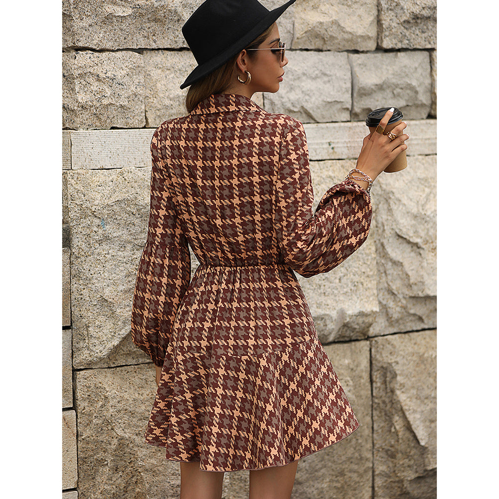 YESFASHION Women Clothing For Long-sleeved Plaid Dress