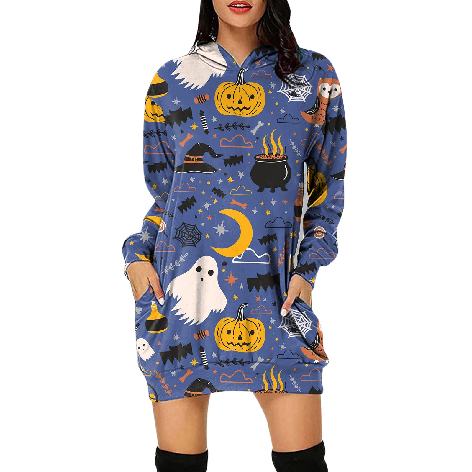 YESFASHION Halloween Hooded Long-sleeve Dress