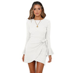 YESFASHION Trumpet Ruffled Long Sleeve Slim Bow Elegant Dress