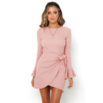 YESFASHION Trumpet Ruffled Long Sleeve Slim Bow Elegant Dress