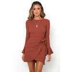 YESFASHION Trumpet Ruffled Long Sleeve Slim Bow Elegant Dress
