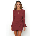 YESFASHION Trumpet Ruffled Long Sleeve Slim Bow Elegant Dress
