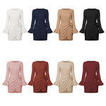 YESFASHION Trumpet Ruffled Long Sleeve Slim Bow Elegant Dress