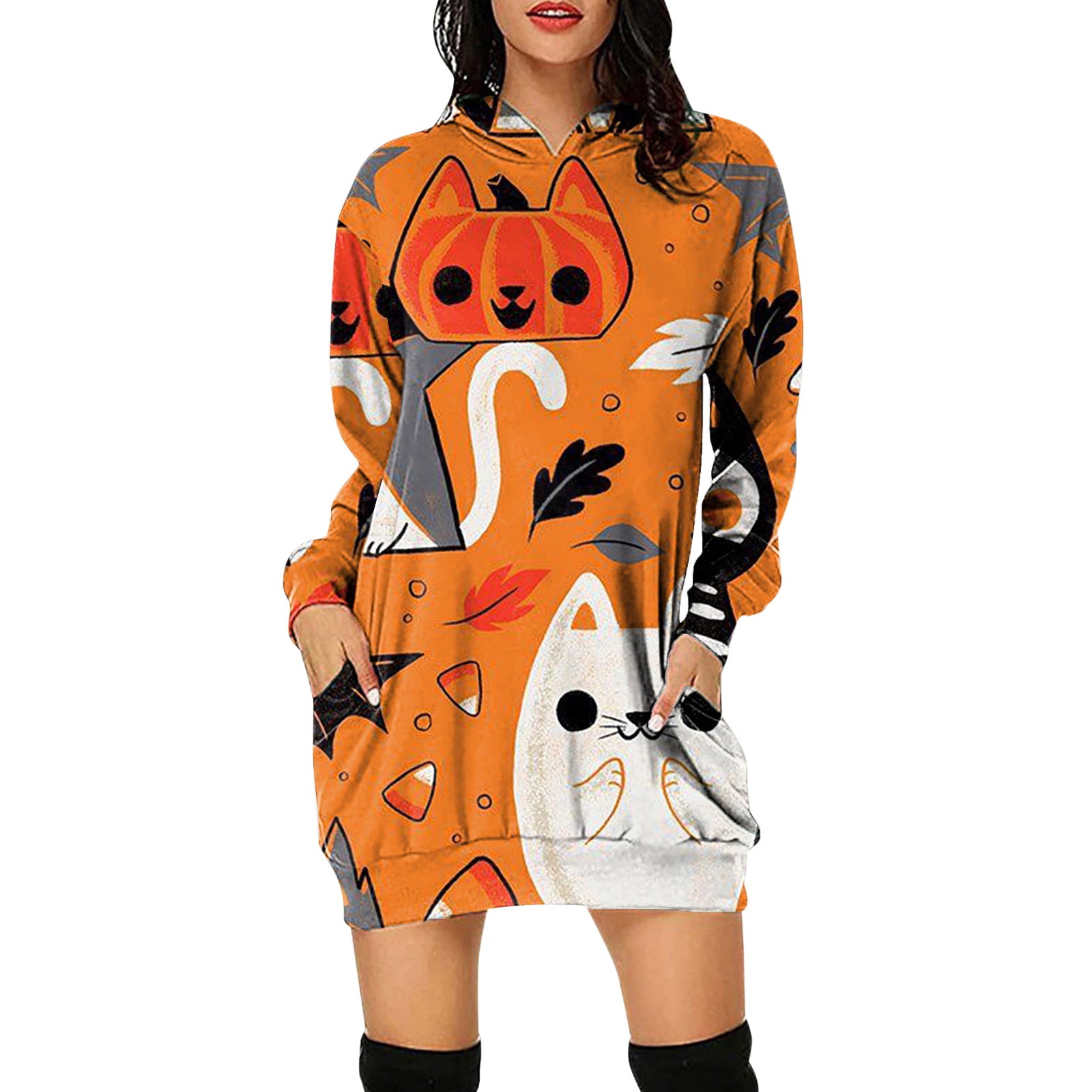 YESFASHION Halloween Loose Long Sleeve Sweatshirts Dress