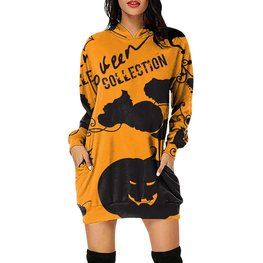 YESFASHION Halloween Loose Long Sleeve Sweatshirts Dress