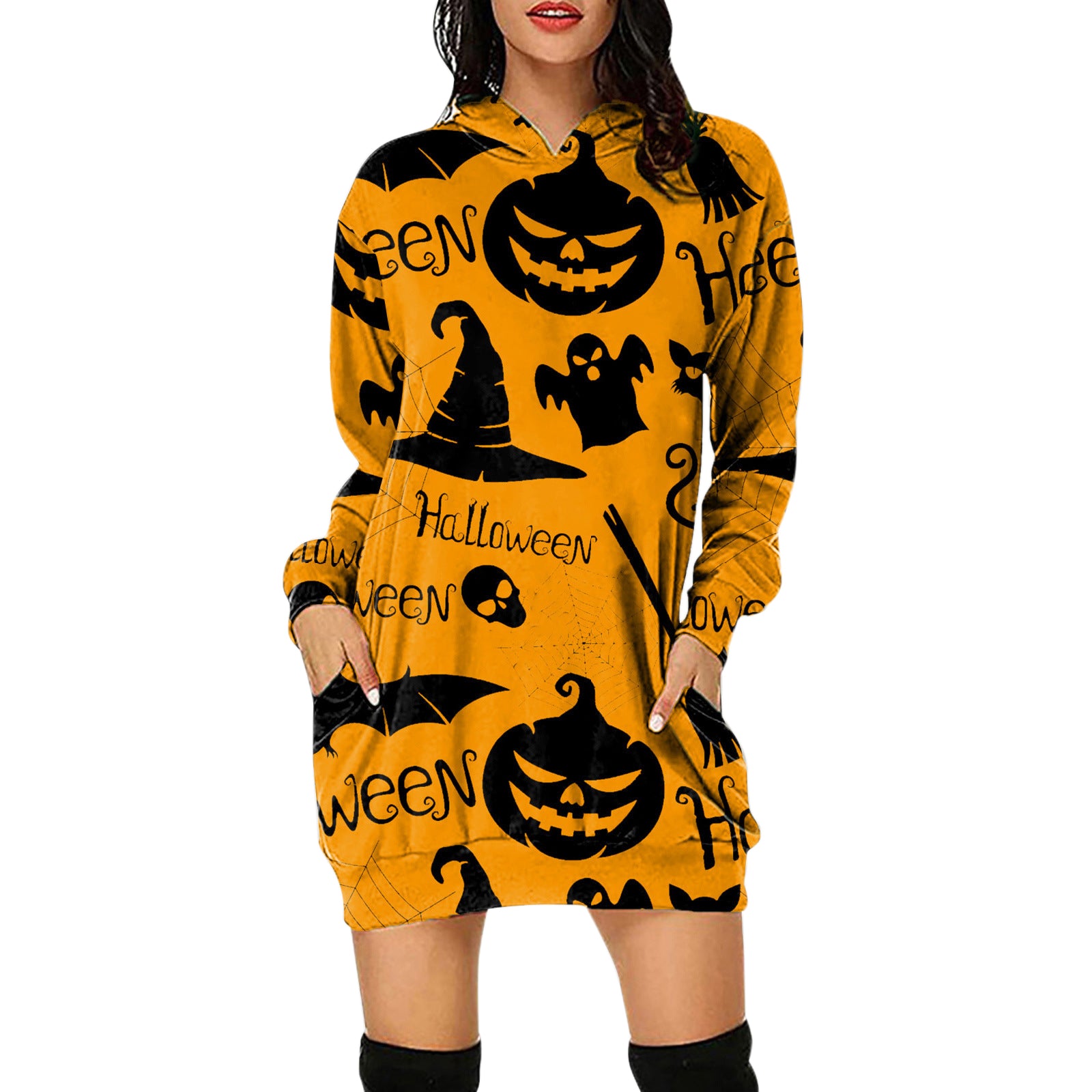 YESFASHION Halloween Loose Long Sleeve Sweatshirts Dress