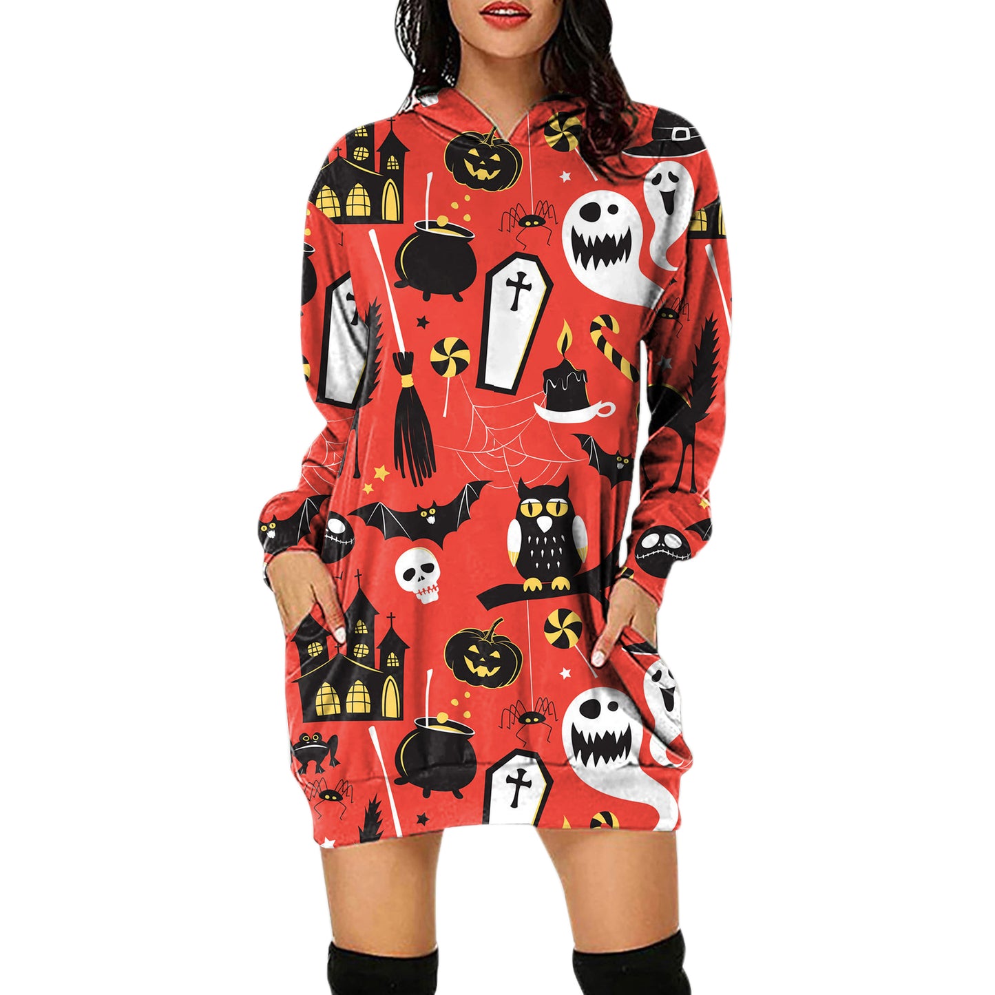 YESFASHION Halloween Loose Long Sleeve Sweatshirts Dress