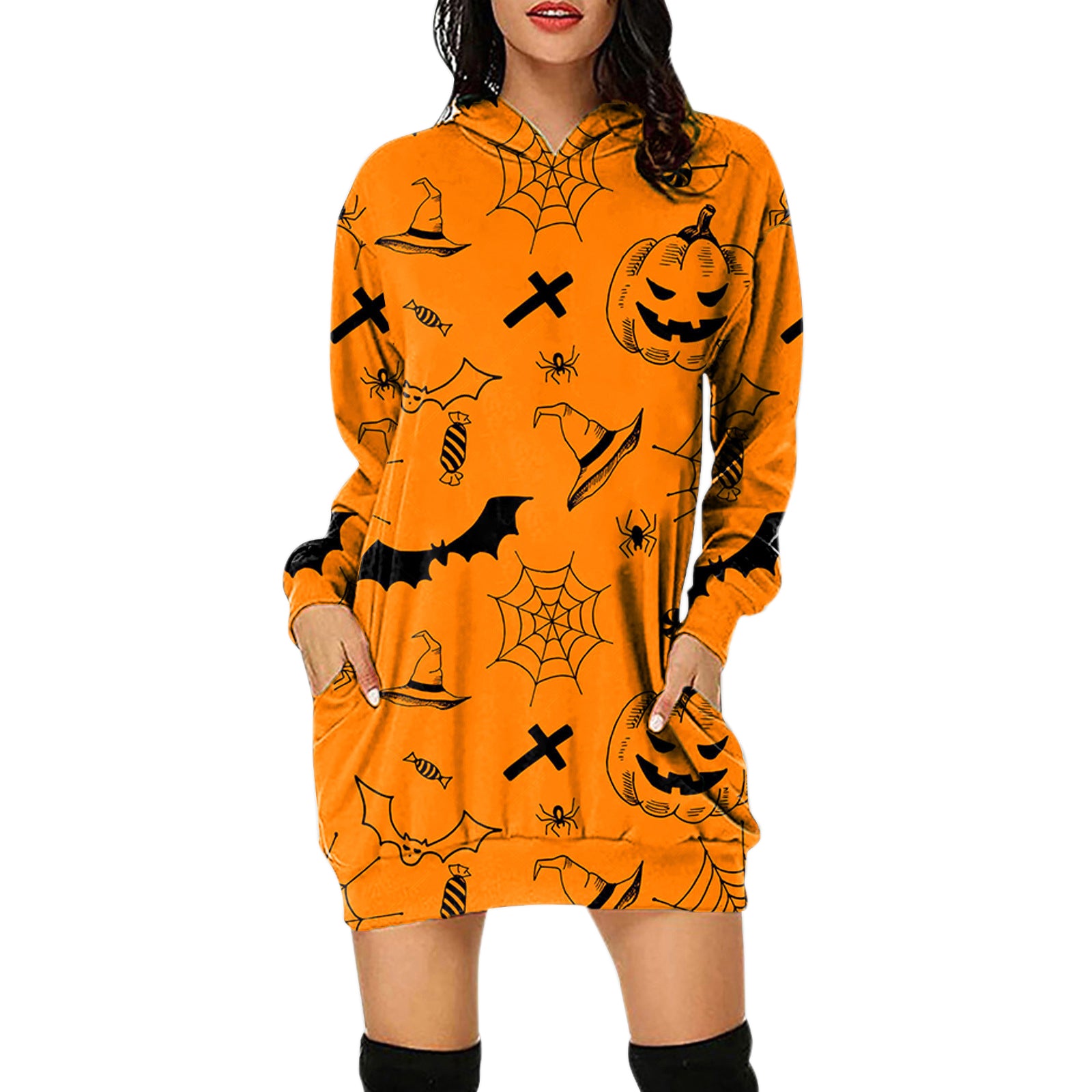 YESFASHION Halloween Loose Long Sleeve Sweatshirts Dress