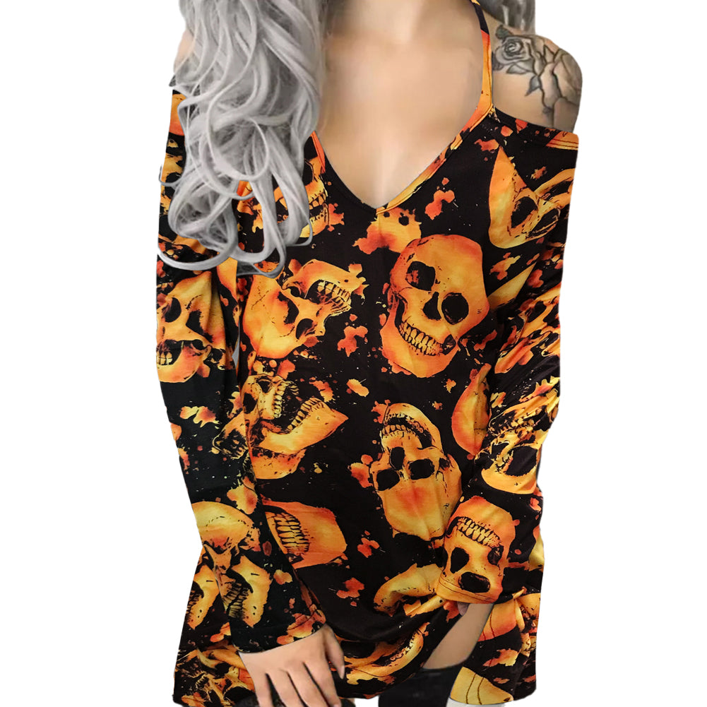 YESFASHION Halloween Women V-neck Loose Slip Dress