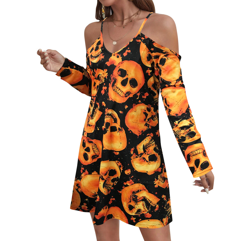 YESFASHION Halloween Women V-neck Loose Slip Dress