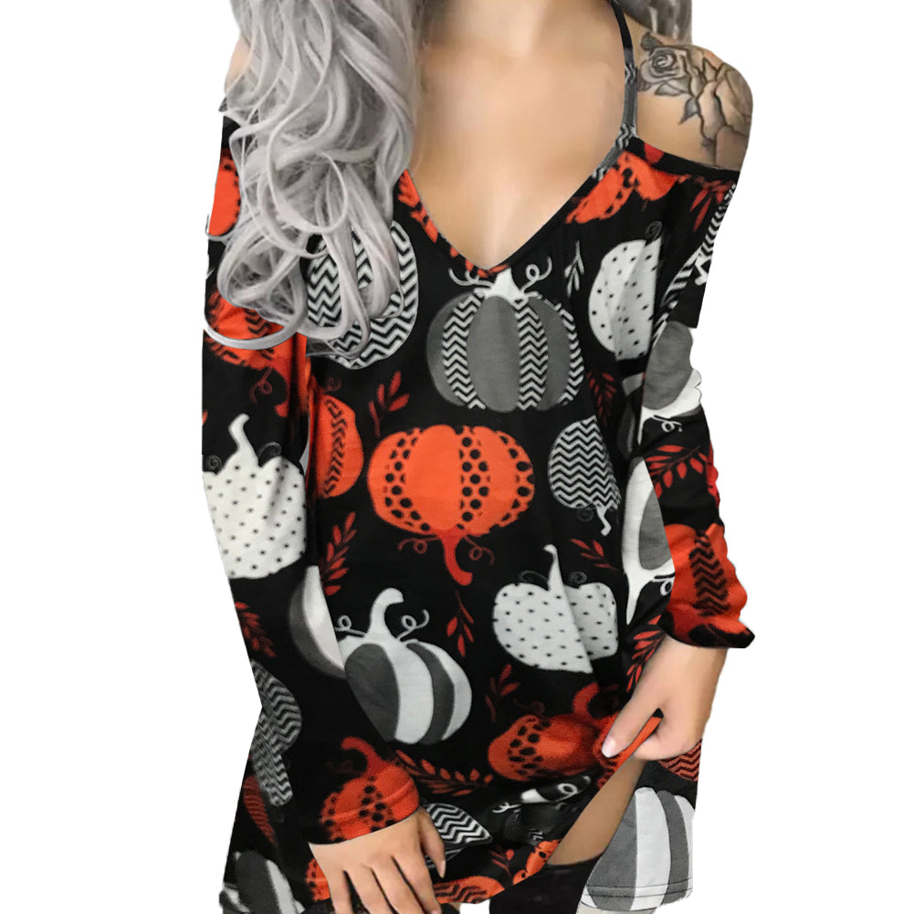 YESFASHION Halloween Women V-neck Loose Slip Dress