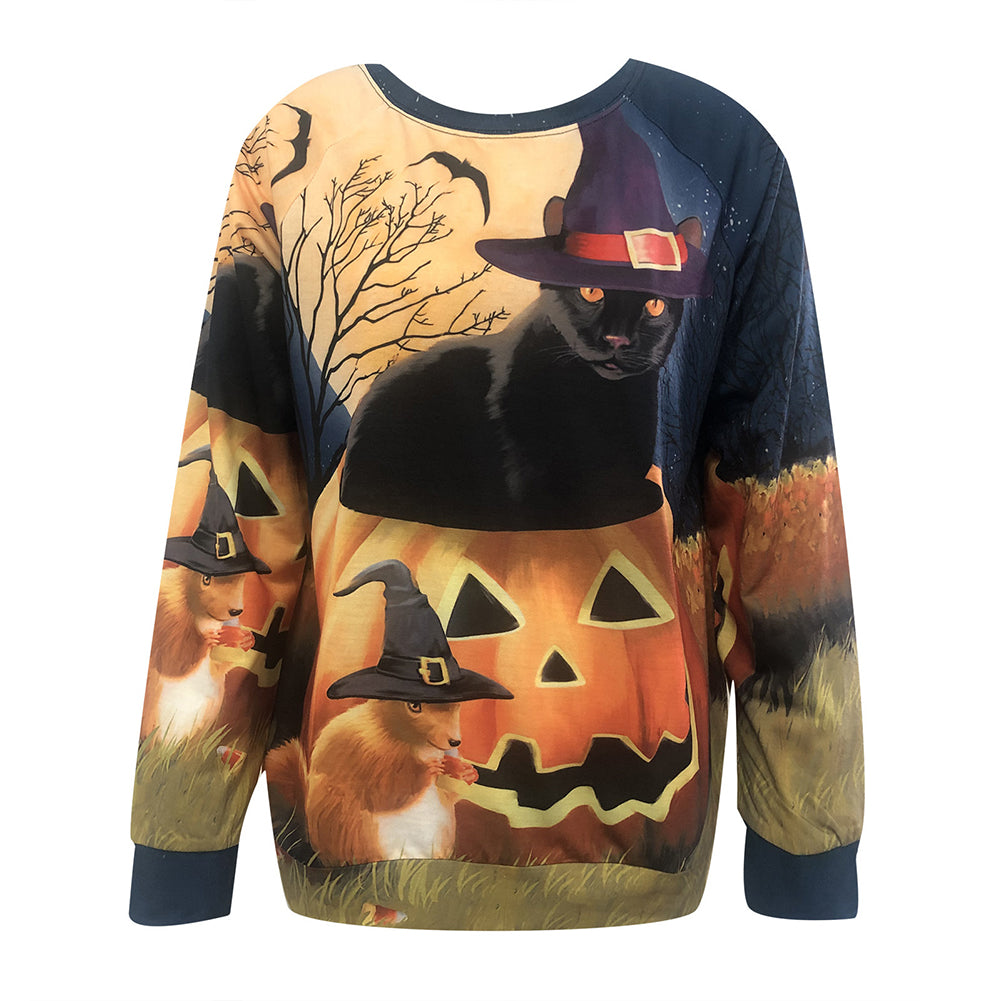 YESFASHION Halloween Casual Print Sweatshirts