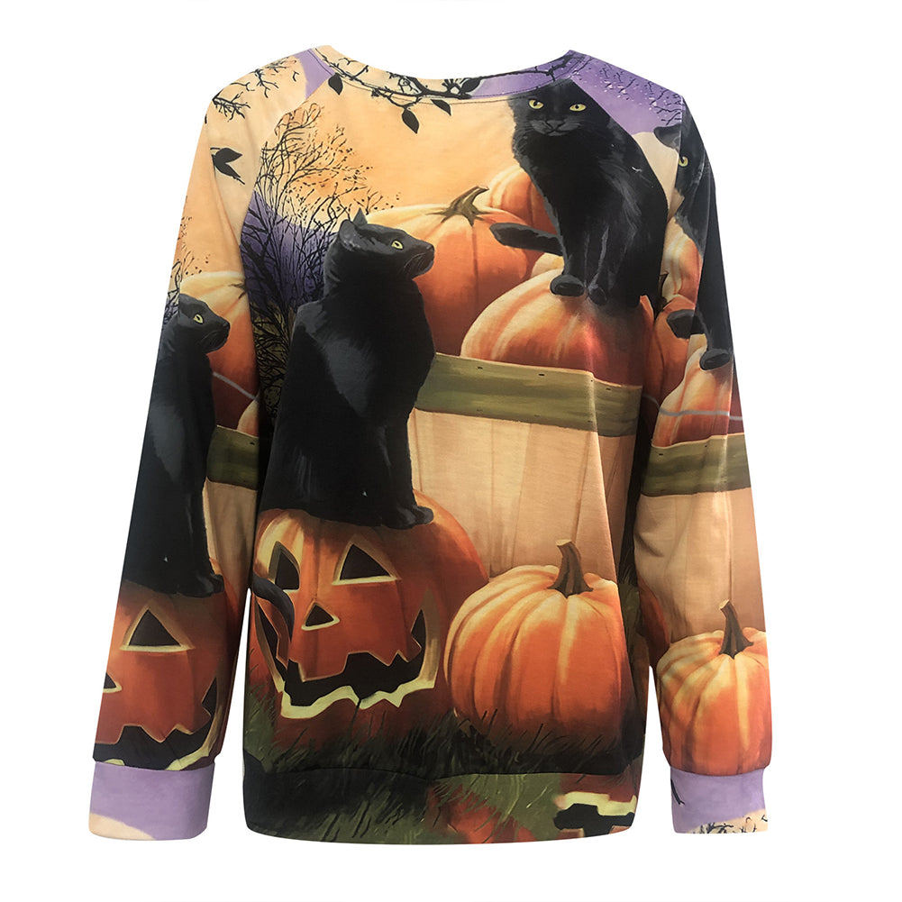 YESFASHION Halloween Casual Print Sweatshirts