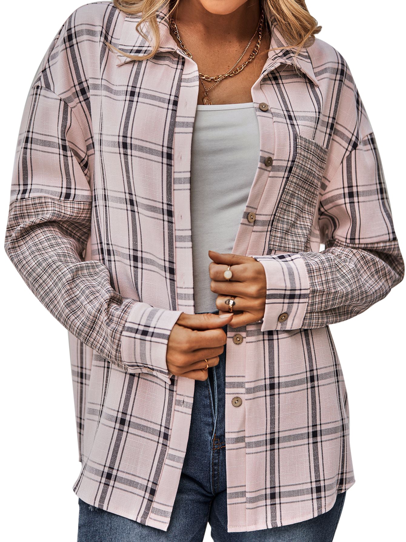 YESFASHION Single-breasted Check Paneled Shirt