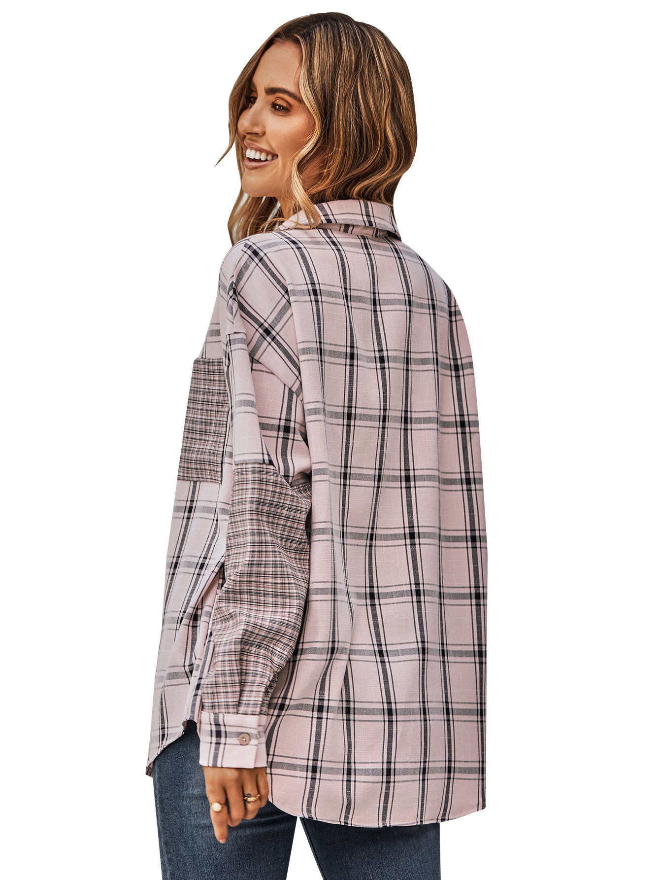 YESFASHION Single-breasted Check Paneled Shirt