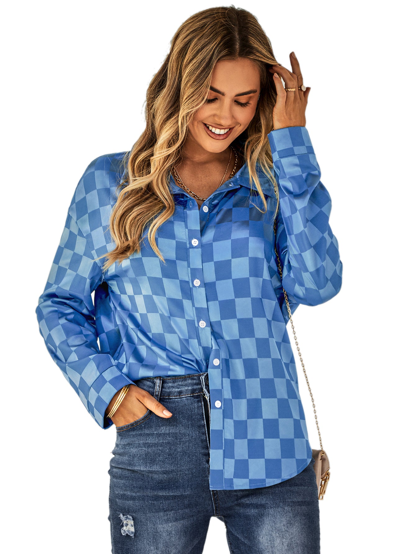 YESFASHION Cardigan Casual Check Jacquard Shirts