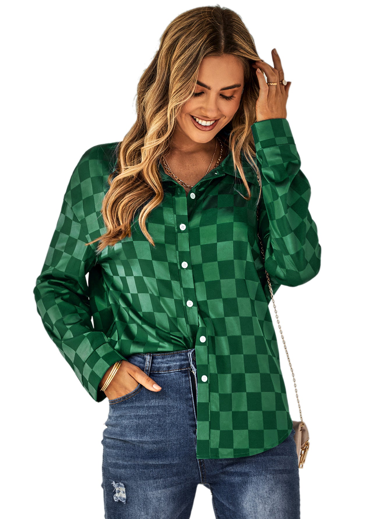 YESFASHION Cardigan Casual Check Jacquard Shirts