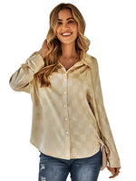 YESFASHION Cardigan Casual Check Jacquard Shirts