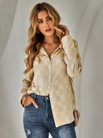 YESFASHION Cardigan Casual Check Jacquard Shirts