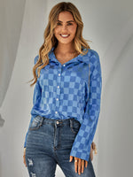 YESFASHION Cardigan Casual Check Jacquard Shirts