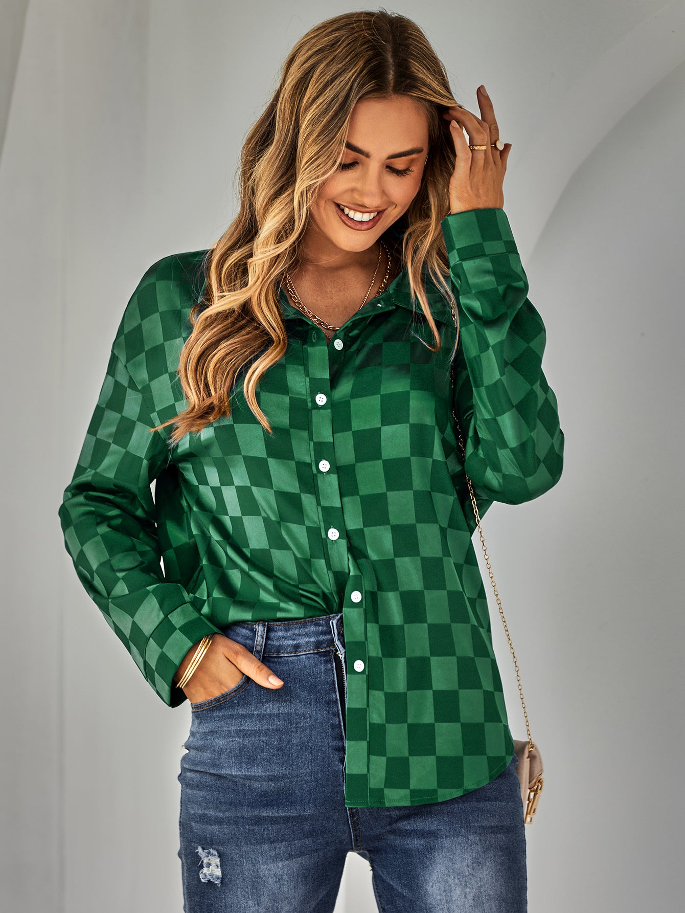 YESFASHION Cardigan Casual Check Jacquard Shirts