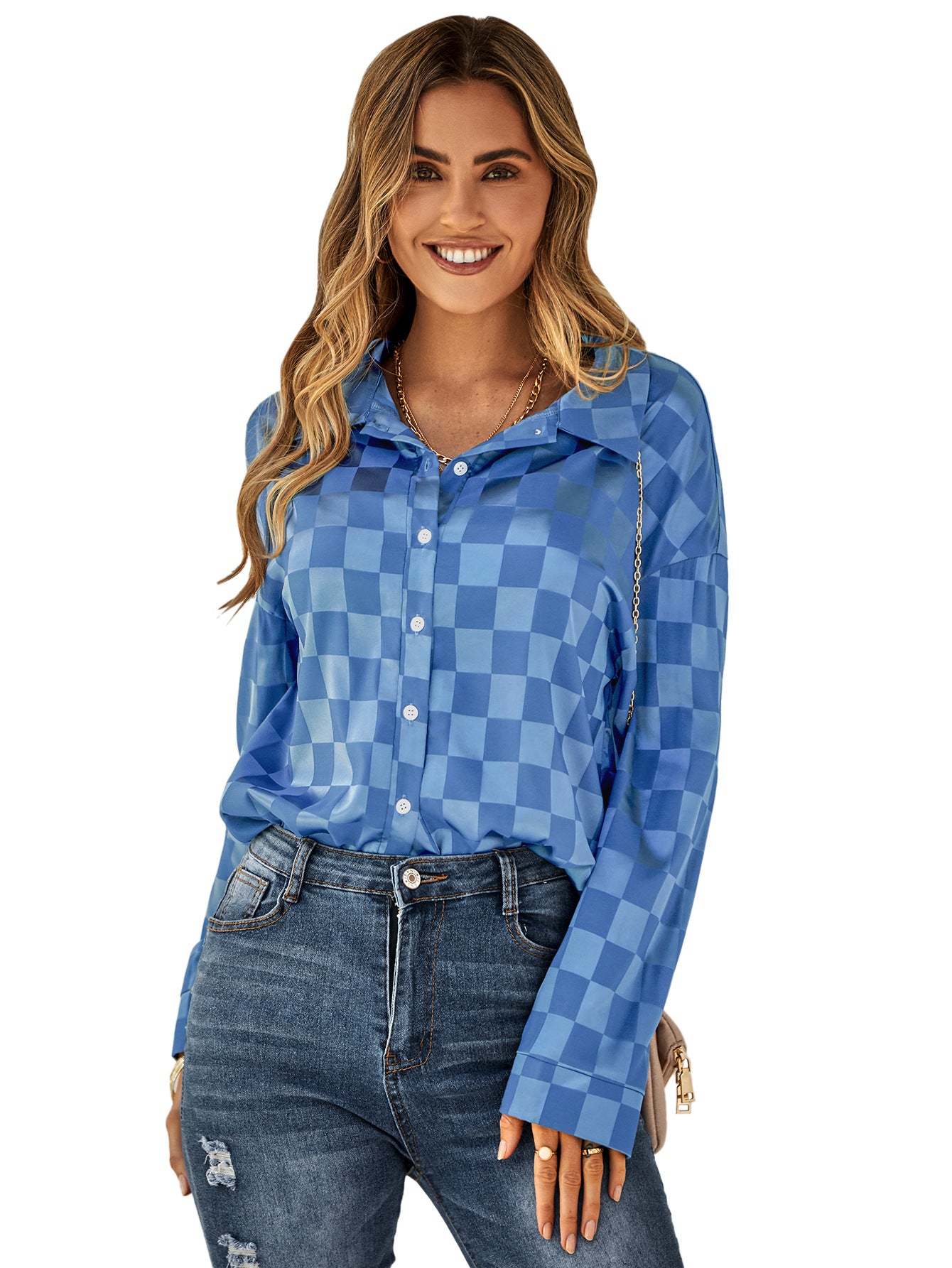 YESFASHION Cardigan Casual Check Jacquard Shirts