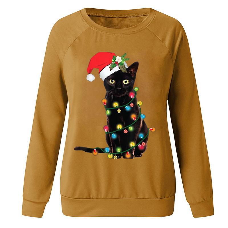 YESFASHION Christmas Print Long Sleeve Women T-shirt