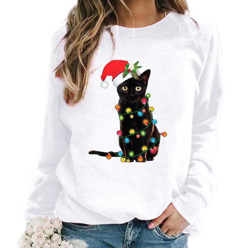 YESFASHION Christmas Print Long Sleeve Women T-shirt
