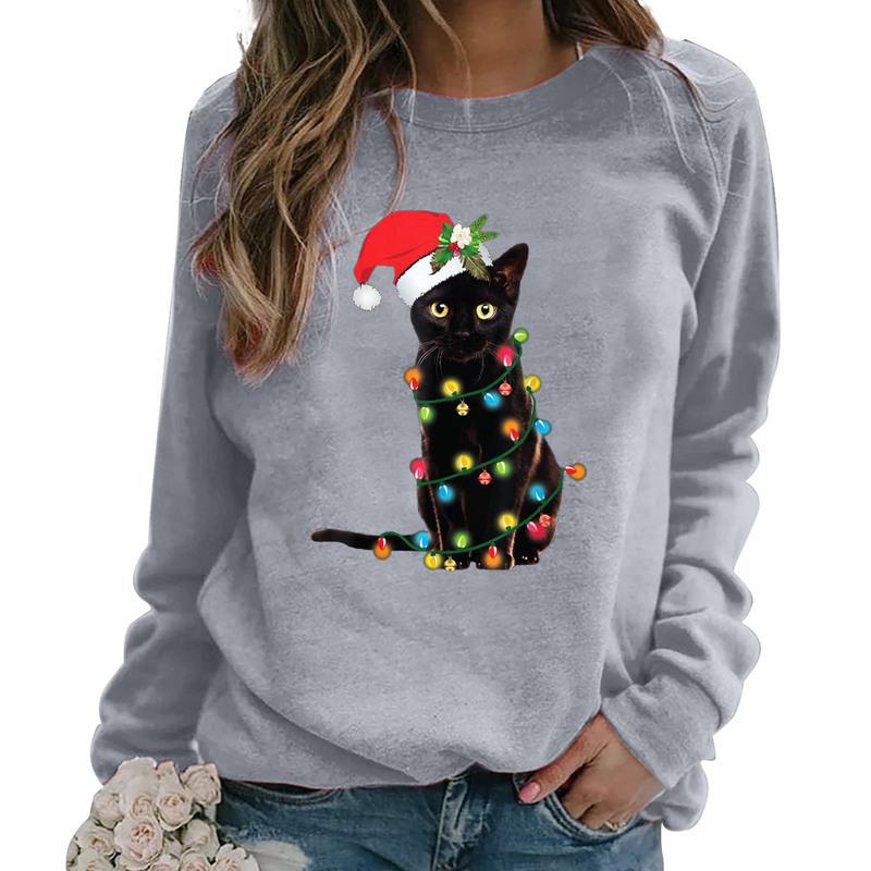 YESFASHION Christmas Print Long Sleeve Women T-shirt