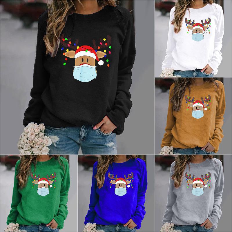 YESFASHION Tops Long Sleeve Christmas Elk Women T-shirt