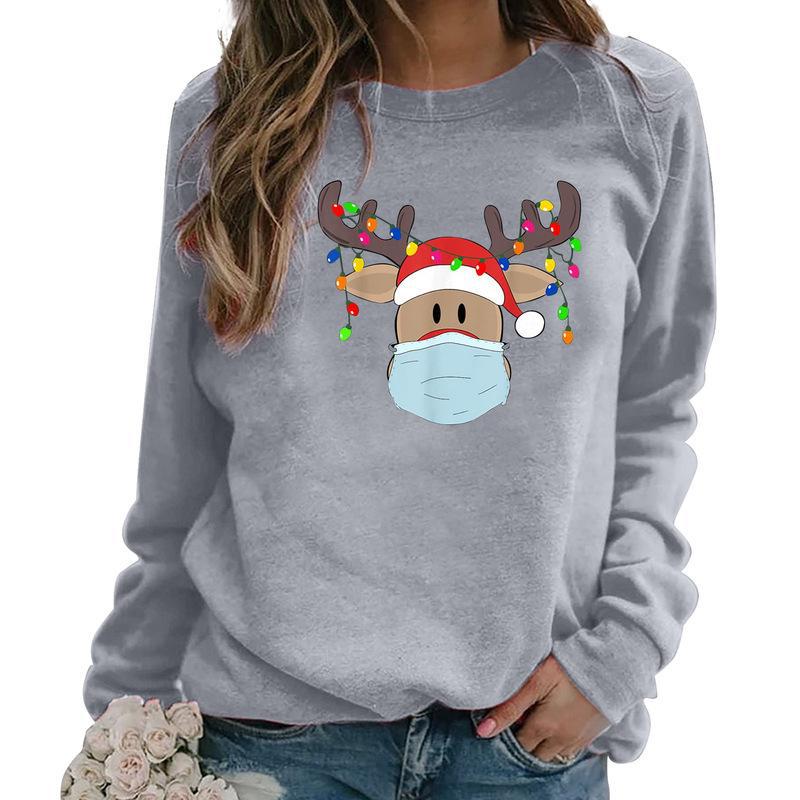 YESFASHION Tops Long Sleeve Christmas Elk Women T-shirt