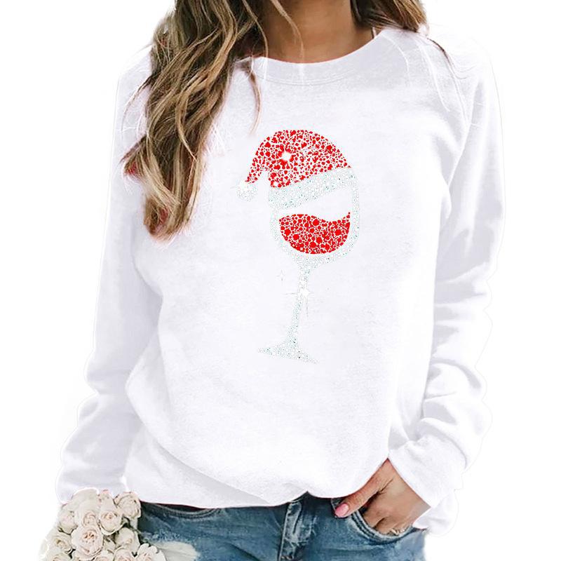 YESFASHION Christmas Wine Glass Crew Neck Long-sleeve Sweatshirts