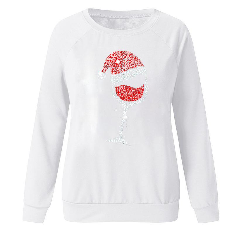 YESFASHION Christmas Wine Glass Crew Neck Long-sleeve Sweatshirts