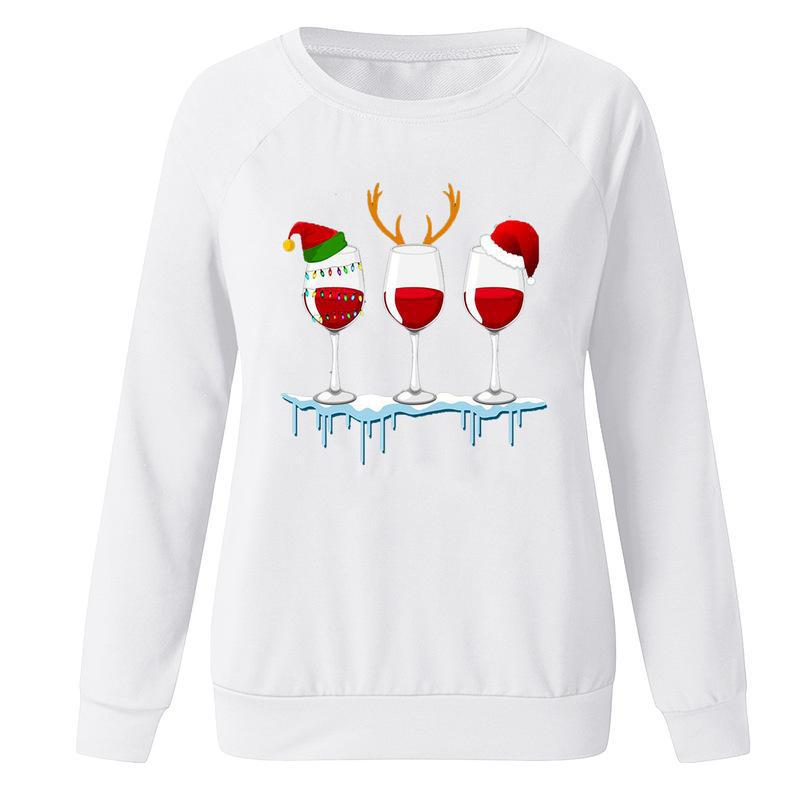 YESFASHION Santa Hat Graphic Print Crew Neck Raglan Women Sweatshirts