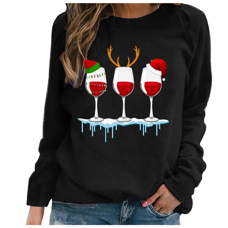 YESFASHION Santa Hat Graphic Print Crew Neck Raglan Women Sweatshirts