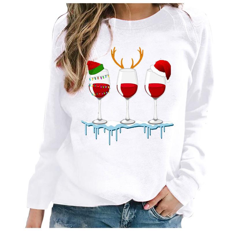 YESFASHION Santa Hat Graphic Print Crew Neck Raglan Women Sweatshirts