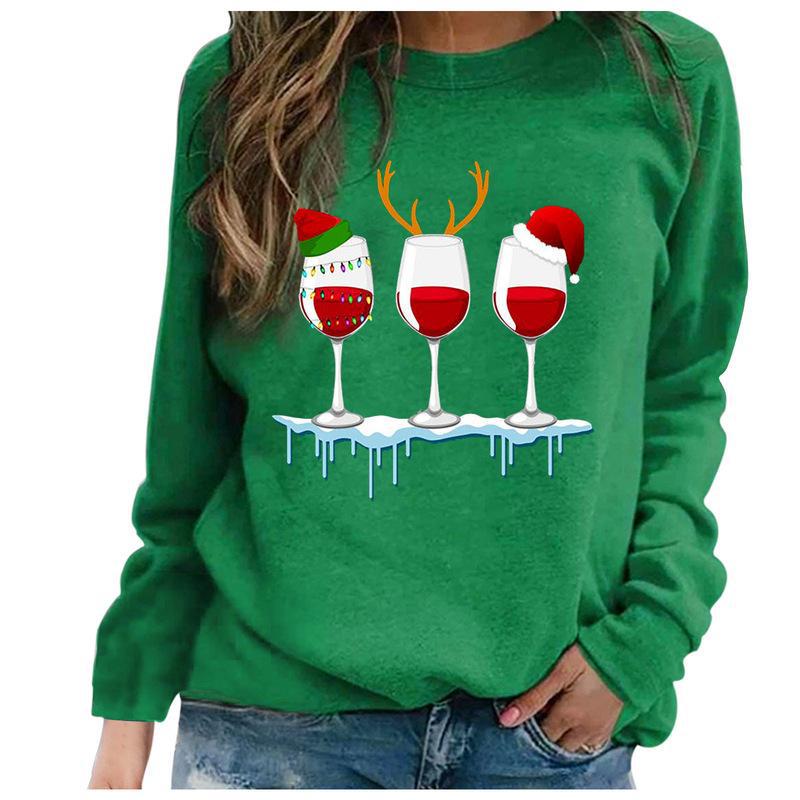 YESFASHION Santa Hat Graphic Print Crew Neck Raglan Women Sweatshirts