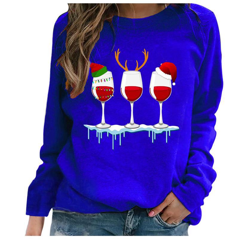 YESFASHION Santa Hat Graphic Print Crew Neck Raglan Women Sweatshirts