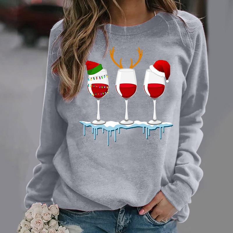 YESFASHION Santa Hat Graphic Print Crew Neck Raglan Women Sweatshirts