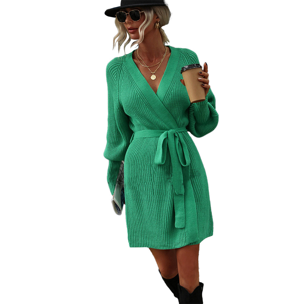 YESFASHION Mid-length Cardigan Solid Color Knitted Sweaters